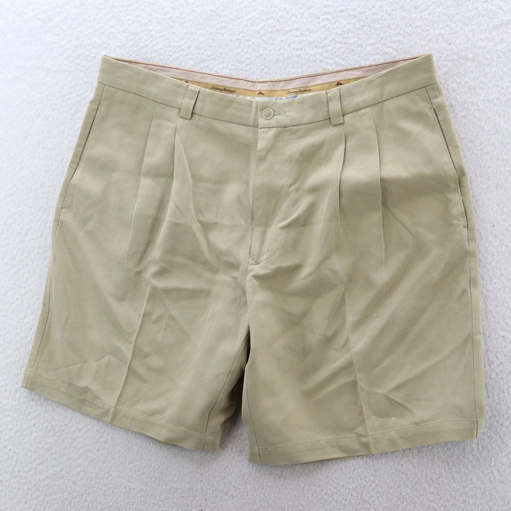Tommy Bahama Shorts Men's 38 Beige Silk Pleated Chino Preppy Lightweight Summer